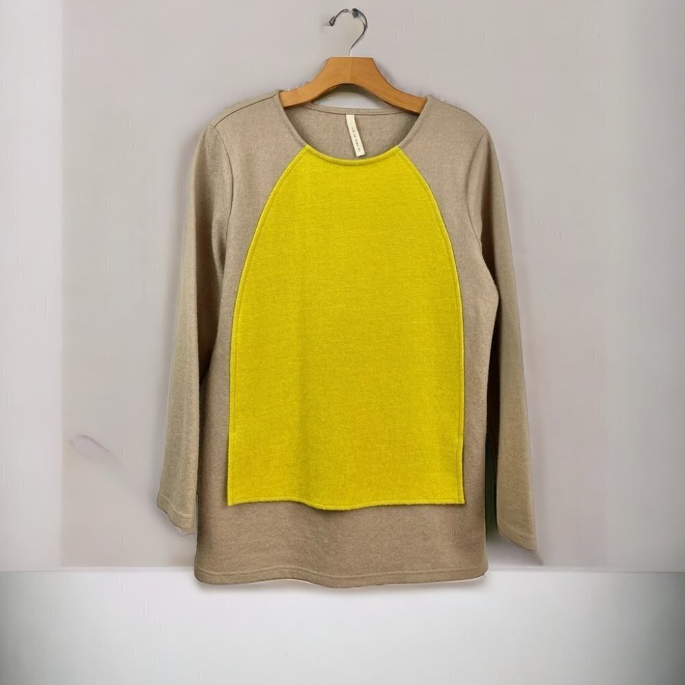 Se Vetir de Arc Tan and Yellow Contrast Boiled Wool Blend Pullover Size L